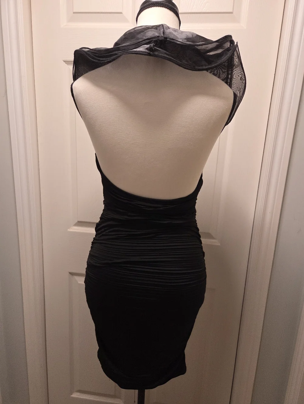 Statement Ruffled Organza Neck Backless Ruched Mini Dress - Picture 5 of 7